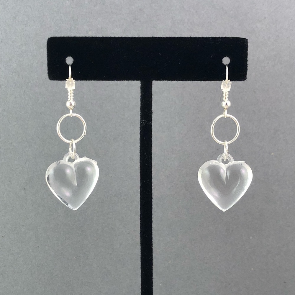 Sterling Silver Clear Heart Earrings